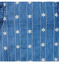 Chambray Embroidered Floral Top