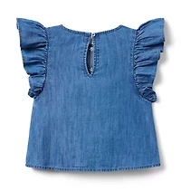 Chambray Embroidered Floral Top