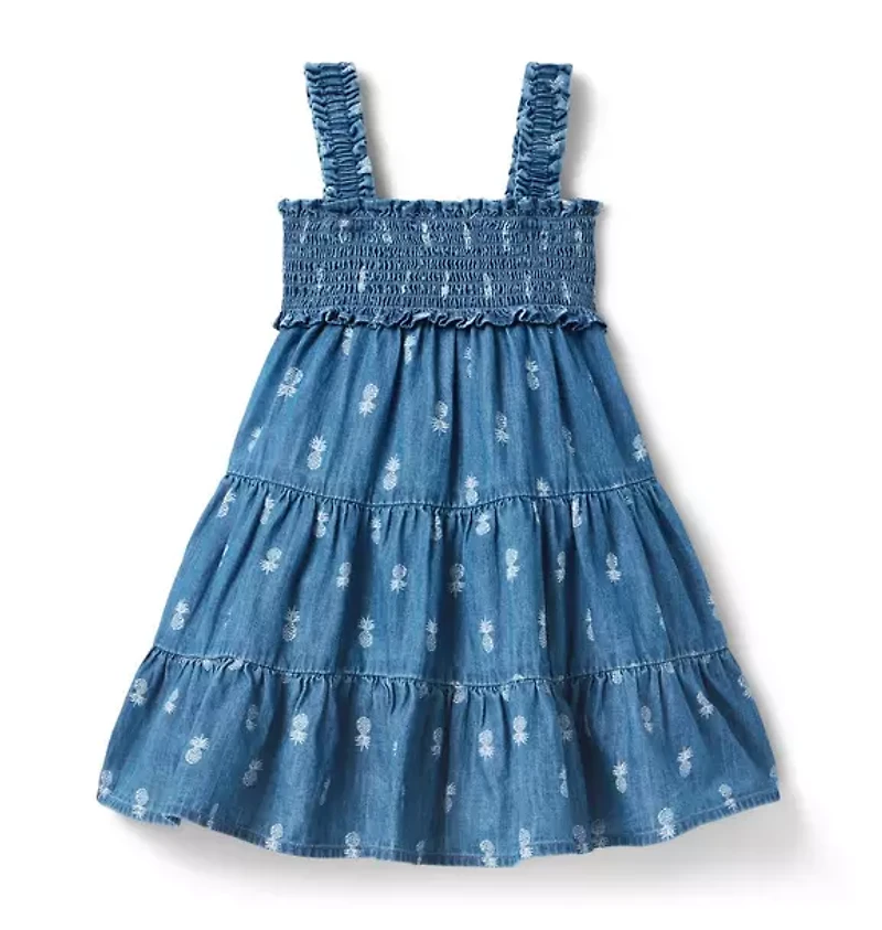 Pineapple Chambray Smocked Dress
