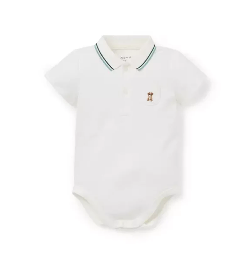Baby Embroidered Dog Pique Polo Bodysuit
