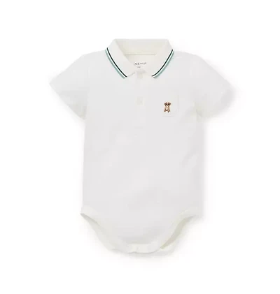 Baby Embroidered Dog Pique Polo Bodysuit