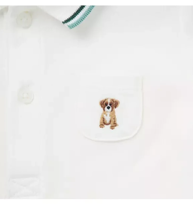 Baby Embroidered Dog Pique Polo Bodysuit