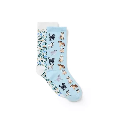 Dog Friends And Ditsy Floral Sock 2-Pack