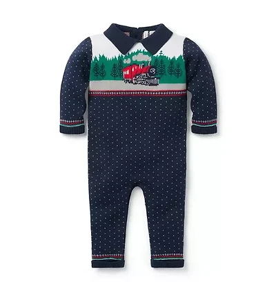 Baby Train Collared One-Piece
