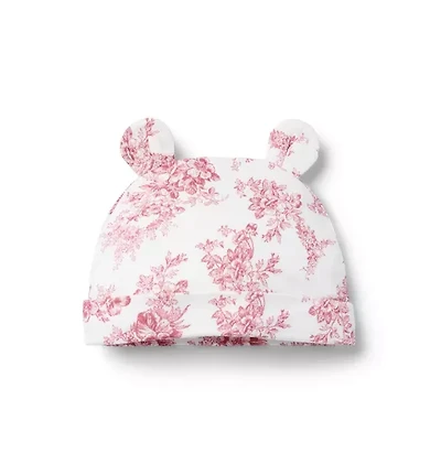 Baby Floral Toile Bear Ear Beanie