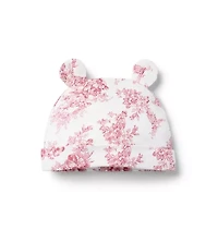 Baby Floral Toile Bear Ear Beanie