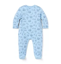 Baby Woodland Toile Wrap Footed One-Piece