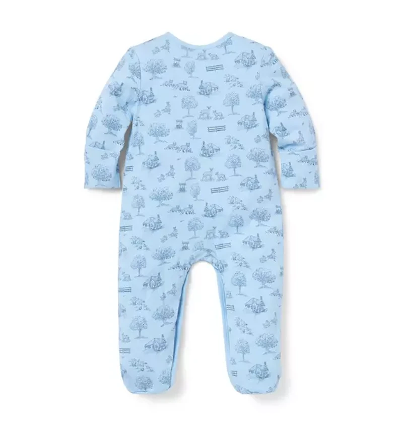 Baby Woodland Toile Wrap Footed One-Piece