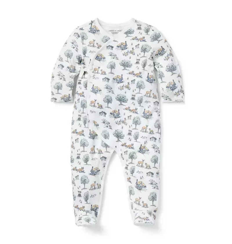 Baby Woodland Toile Wrap Footed One-Piece
