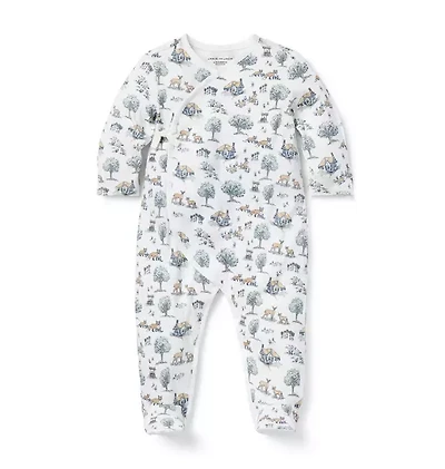 Baby Woodland Toile Wrap Footed One-Piece