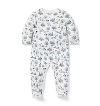 Baby Woodland Toile Wrap Footed One-Piece