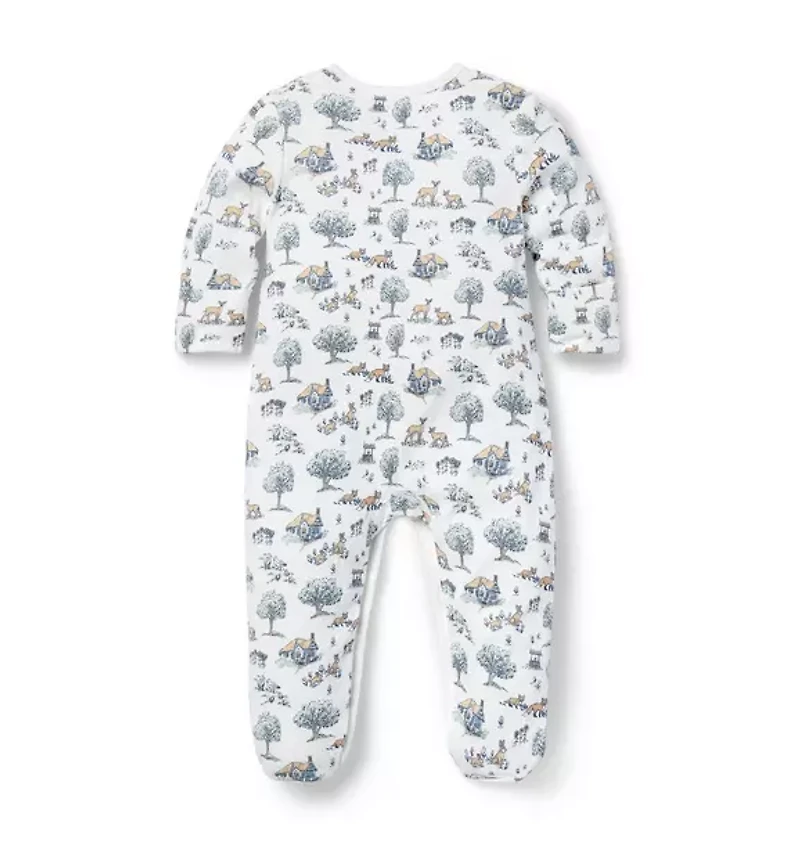 Baby Woodland Toile Wrap Footed One-Piece