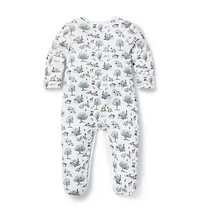 Baby Woodland Toile Wrap Footed One-Piece