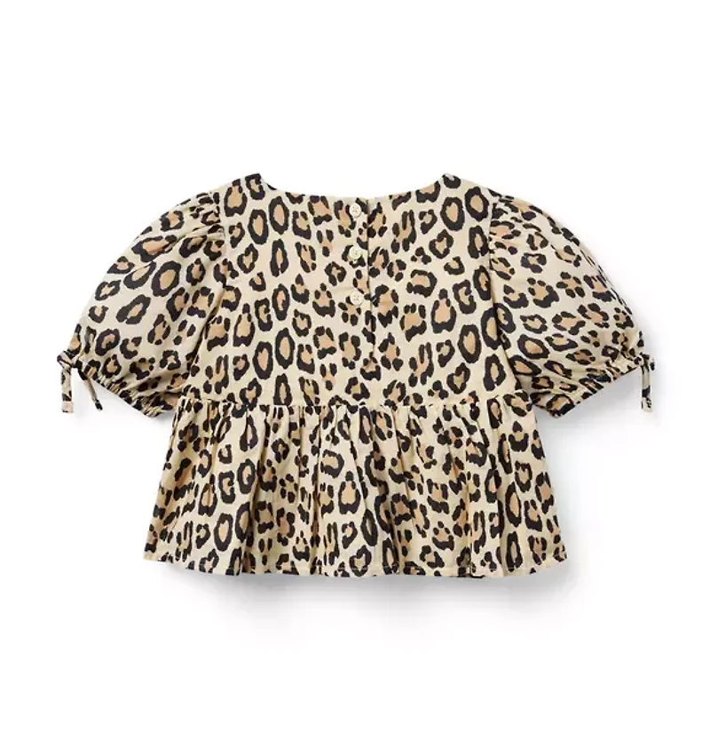 Leopard Puff Sleeve Peplum Top