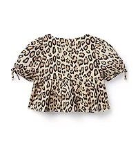 Leopard Puff Sleeve Peplum Top
