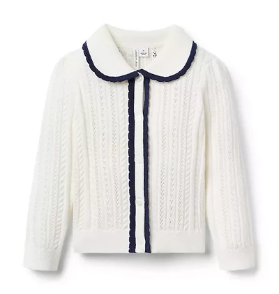 Pointelle Scalloped Trim Cardigan