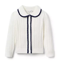 Pointelle Scalloped Trim Cardigan
