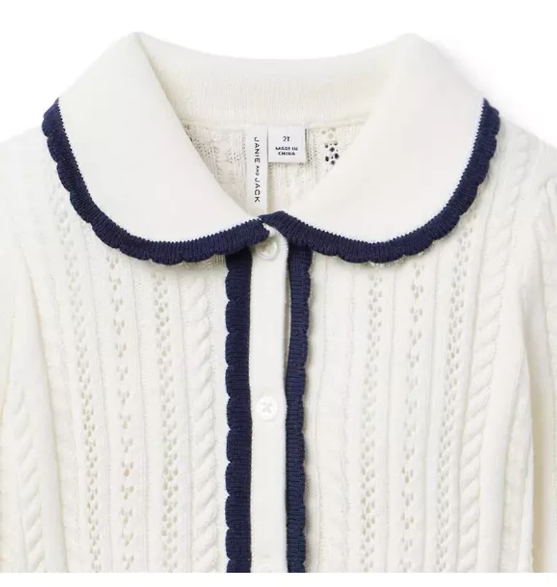 Pointelle Scalloped Trim Cardigan