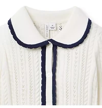 Pointelle Scalloped Trim Cardigan