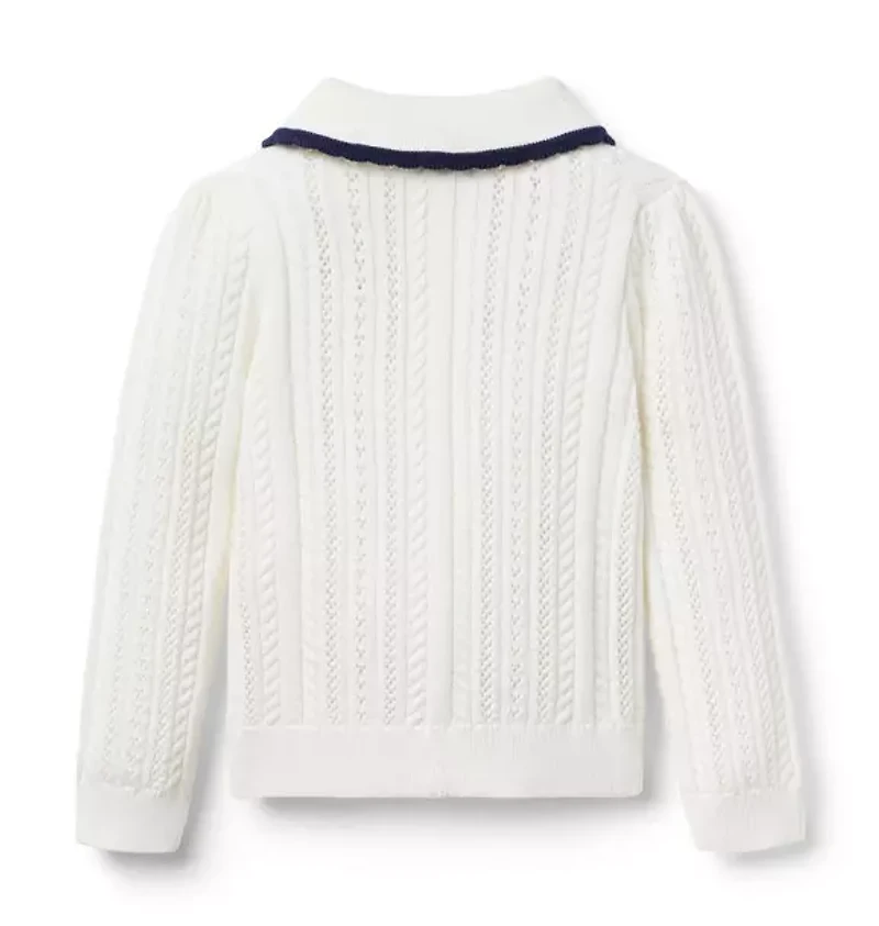 Pointelle Scalloped Trim Cardigan