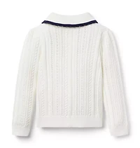 Pointelle Scalloped Trim Cardigan