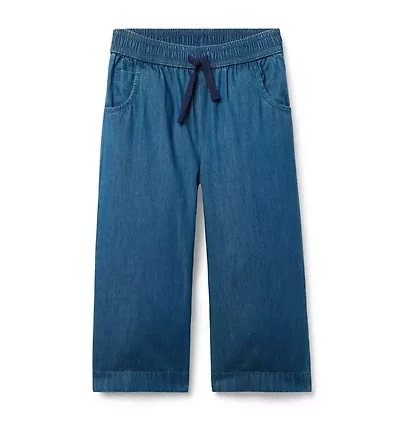 Chambray Wide Leg Pull-On Pant