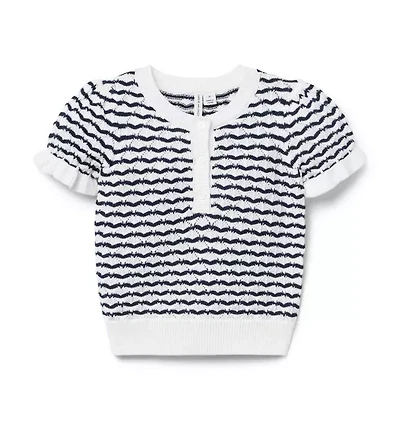 Wavy Striped Pointelle Sweater Top