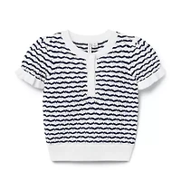 Wavy Striped Pointelle Sweater Top