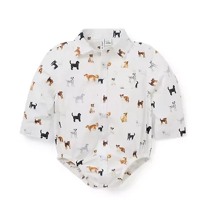 Baby Poplin Dog Friends Bodysuit