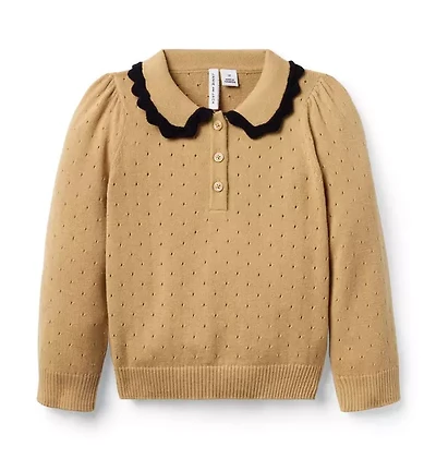 Pointelle Crochet Collar Sweater