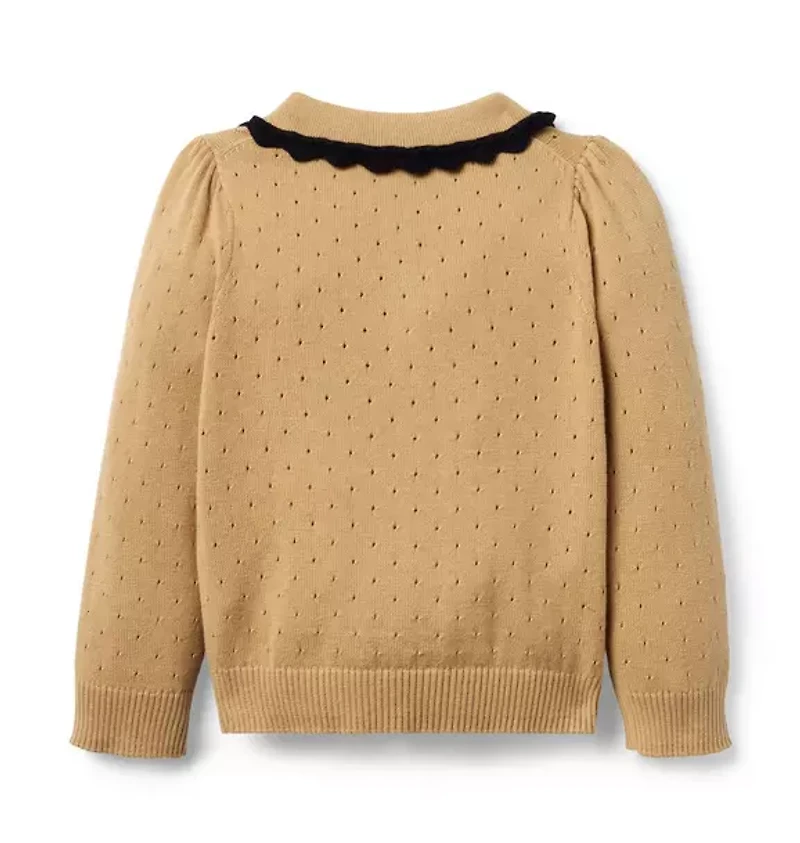 Pointelle Crochet Collar Sweater