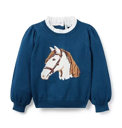 Horse Ruffle Collar Sweater