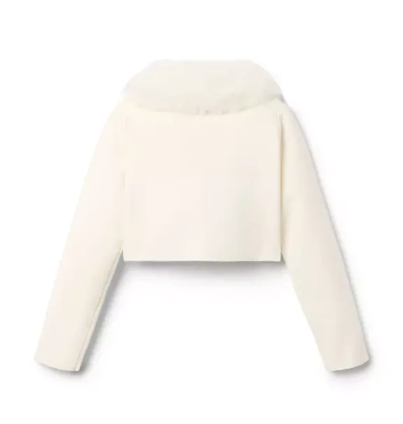 Faux Fur Collar Cropped Cardigan