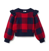 Plaid Ruffle Shoulder Sweater