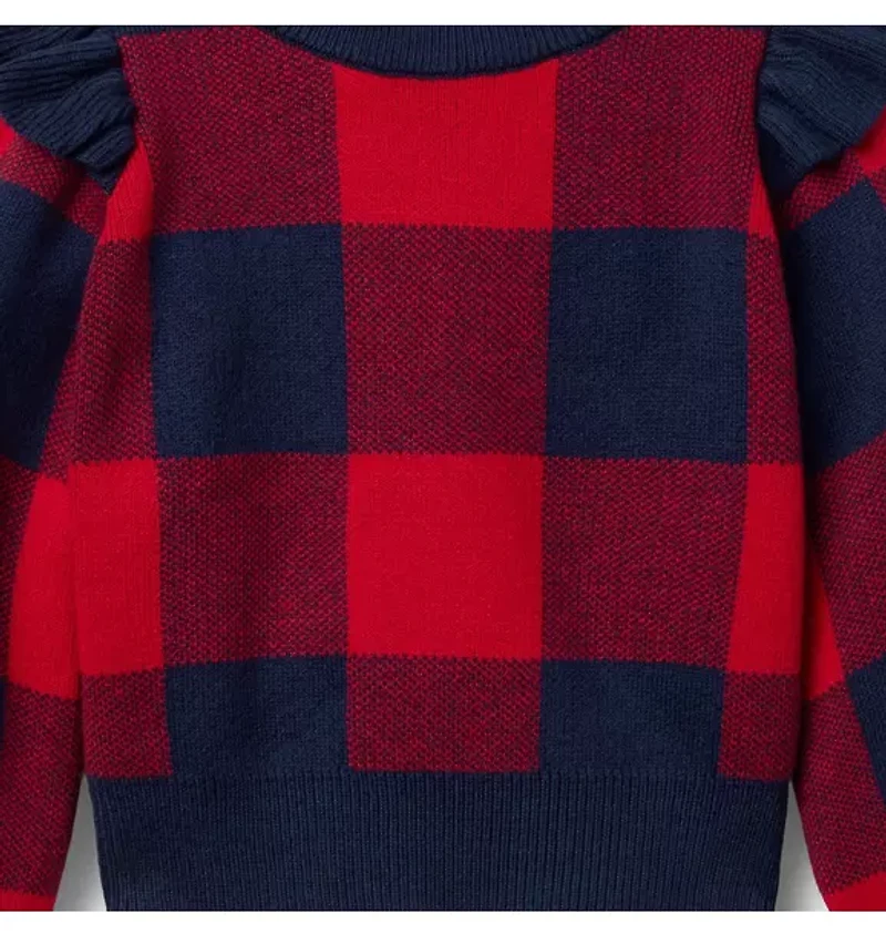Plaid Ruffle Shoulder Sweater