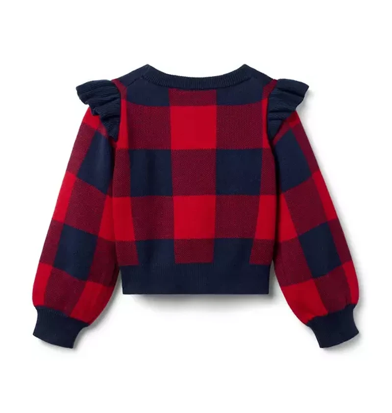 Plaid Ruffle Shoulder Sweater