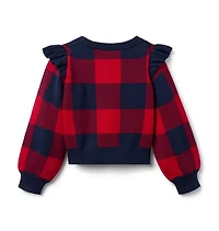 Plaid Ruffle Shoulder Sweater