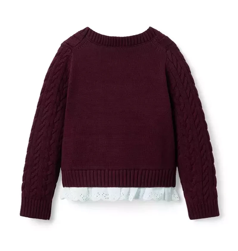 Cable Knit Eyelet Hem Sweater