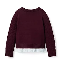 Cable Knit Eyelet Hem Sweater