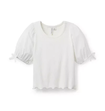 Ribbed Puff Sleeve Top