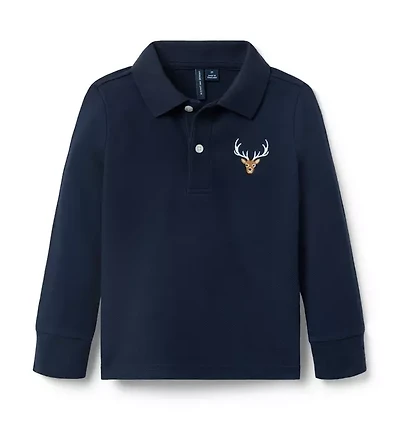 Embroidered Deer Pique Polo