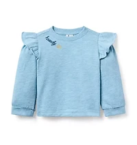 Embroidered Ruffle Shoulder Sweatshirt