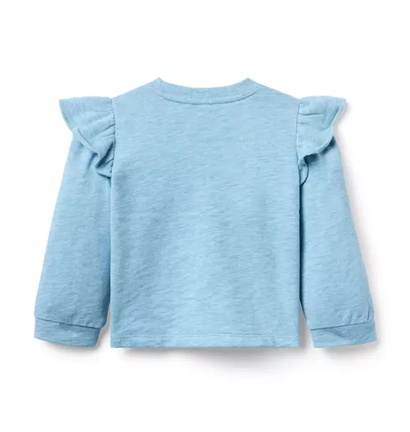 Embroidered Ruffle Shoulder Sweatshirt