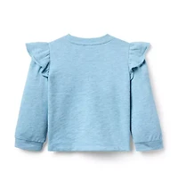 Embroidered Ruffle Shoulder Sweatshirt