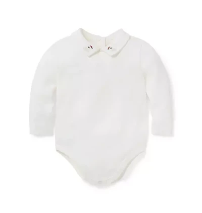 Baby Embroidered Bear Collar Bodysuit