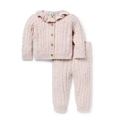 Baby Cable Knit Collared Matching Set