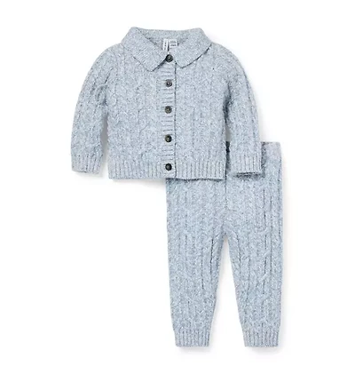 Baby Cable Knit Collared Matching Set