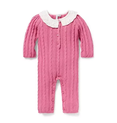 Baby Cable Knit Collared One-Piece