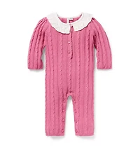 Baby Cable Knit Collared One-Piece