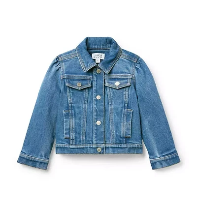 Denim Puff Sleeve Jacket Medium Wash